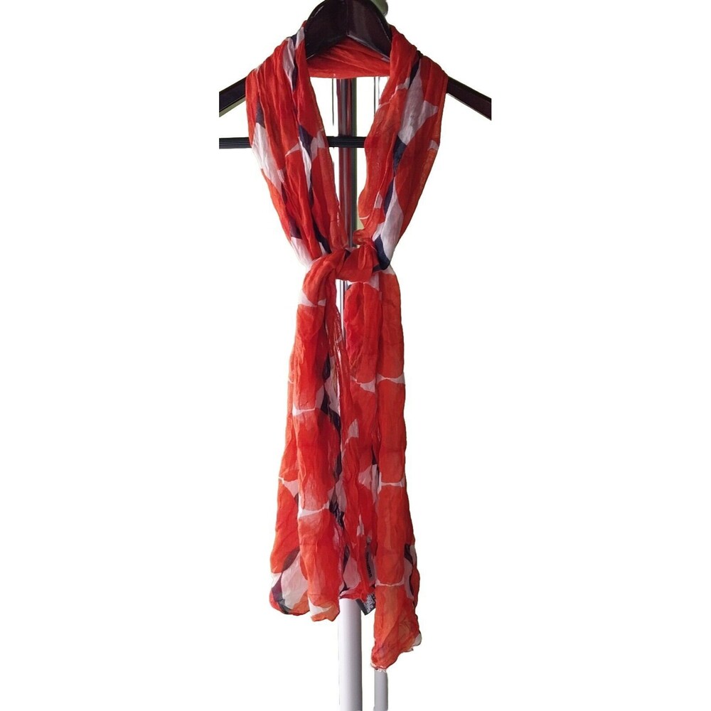 Vivante VSA Circle Scarf Wrap Orange Red Navy Blue White 22" x 72" Viscose Blend